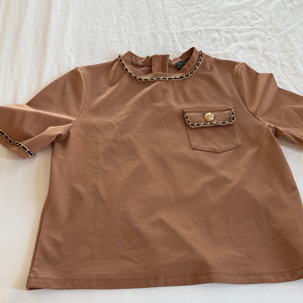 Gracia Brown Chain Detail Top